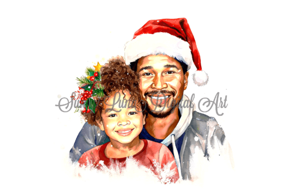 AfroLatino Dad Daughter Christmas Art for Illustrations