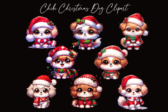 Chibi Christmas Dog Clipart for Festive Illustrations