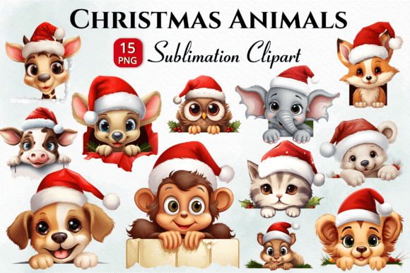 Christmas Animal Peeking Sublimation for Modern Illustrations