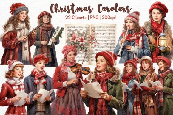 Christmas Carolers Watercolor Clipart Review
