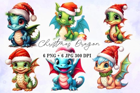 Christmas Cartoon Dragon Clipart for Illustrations