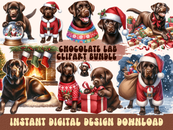 Christmas Chocolate Labrador Clipart for Branding Illustrations