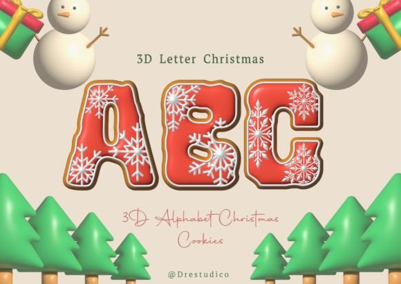 Christmas Cookie Red Snowflake Alphabet Illustrations
