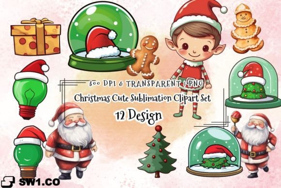 Christmas Cute Sublimation Clipart Set for Illustrations