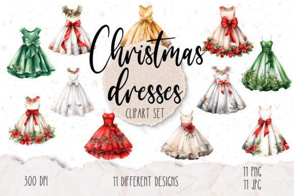 Christmas Dresses Clipart Set for Modern Illustrations