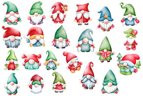 Christmas Gnomes Watercolor Clipart Set for Illustrations