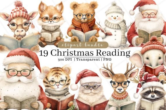 Christmas Reading Watercolor Clipart for Illustrations