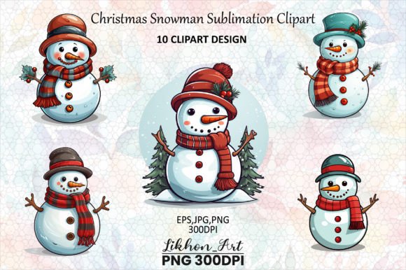 Christmas Snowman Sublimation Clipart for Illustrations