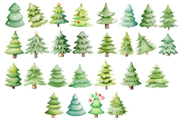Christmas Trees Watercolor Clipart Set for Brand Illustrations