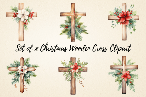 Christmas Wooden Cross Clipart Bundle for Illustrations