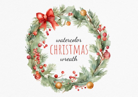 Christmas Wreath with Red Bow Illustrations Review
