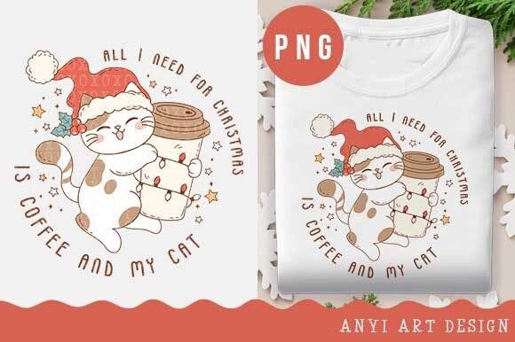 Cocoa Coffee Cat Christmas Sublimation for Illustrations