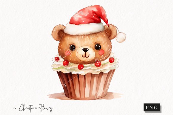 Cute Christmas Bear Cupcake Clipart for Illustrations