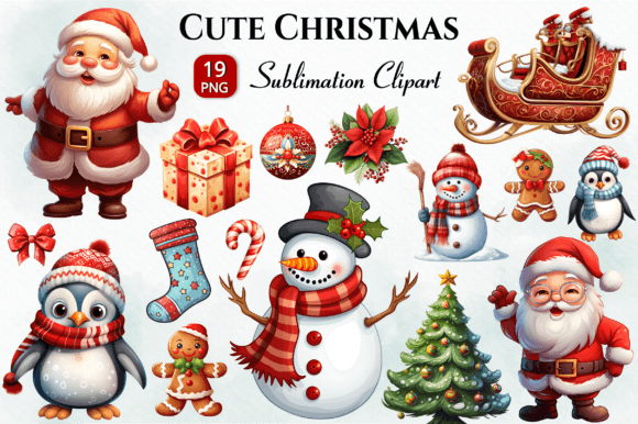Cute Christmas Clipart Bundle PNG for Illustrations