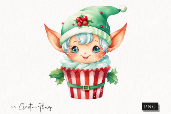Cute Christmas Elf Cupcake Clipart for Festive Illustrations