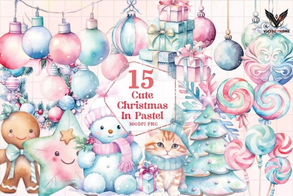 Cute Christmas in Pastel Clipart PNG for Illustrations
