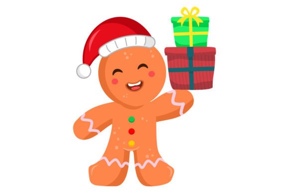 Cute Gingerbread Man Bringing Christmas Illustrations