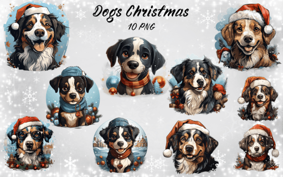 Dogs Christmas Clipart for Seasonal Illustrations