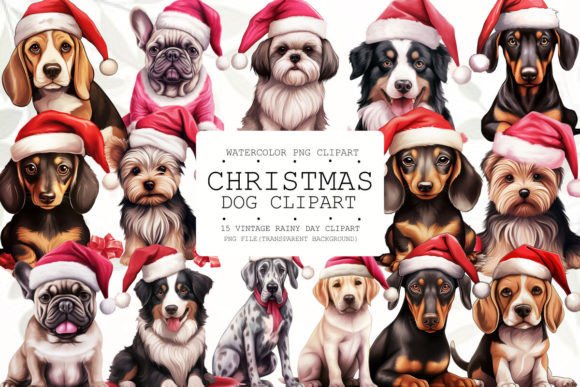 Funny Christmas Dog Clipart for Seasonal Illustrations