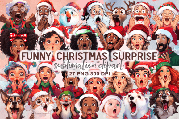 Funny Christmas Surprise Clipart for Seasonal Illustrations