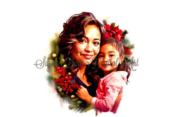 Hispanic Mother Daughter Christmas Art for Modern Illustrations