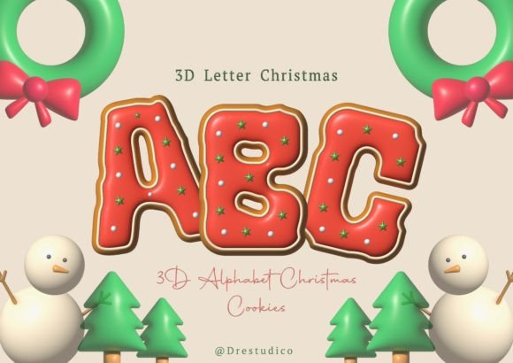 Inflated 3D Alphabet Icon Christmas: Playful Illustrations for Modern Blogs