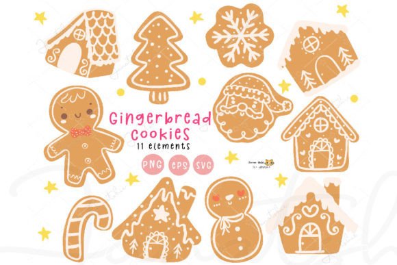 Kawaii Christmas Gingerbread SVG Set for Brand Illustrations