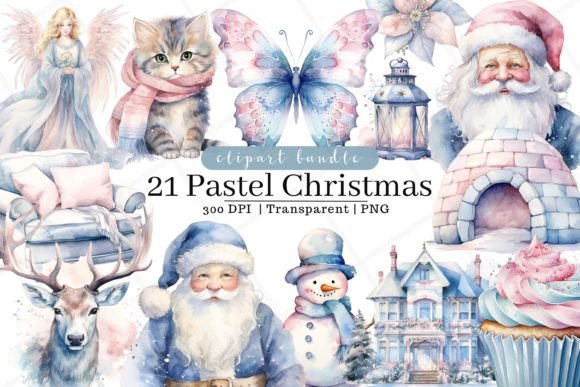 Pastel Christmas Watercolor Clipart for Creative Illustrations