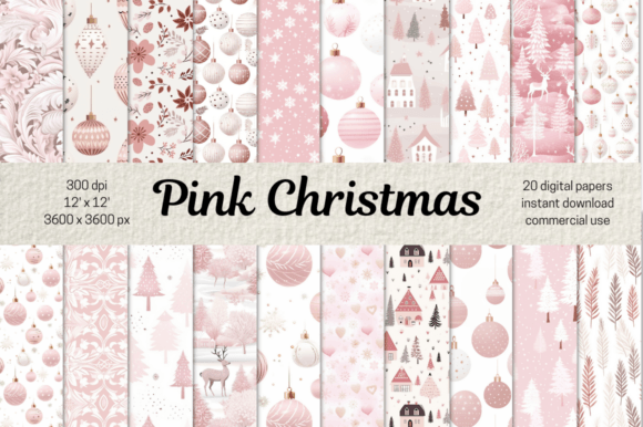 Pink Christmas Digital Paper Background for Illustrations