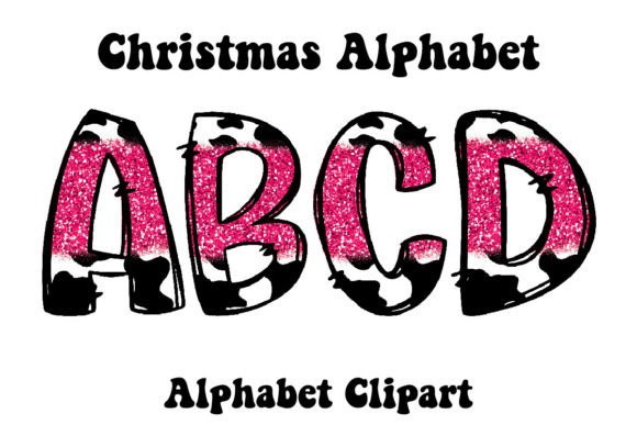 Pink Glitter Cow Print Christmas Doodle Illustrations