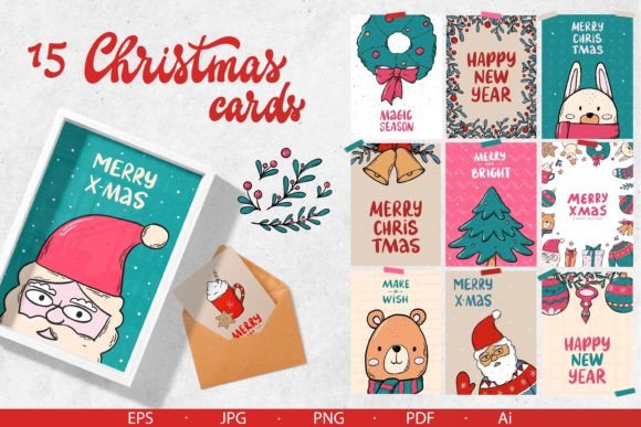 Reviewing 15 CHRISTMAS Cards EPS PNG JPG AI PDF for Brand Design