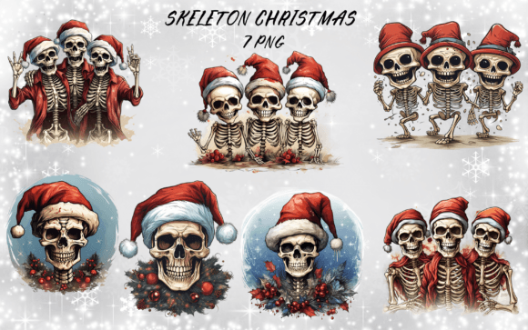 Skeleton Christmas Sublimation Bundle: Festive Illustrations for Local Brands