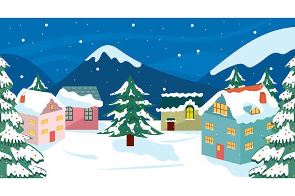 Snow-covered Houses on Christmas Night