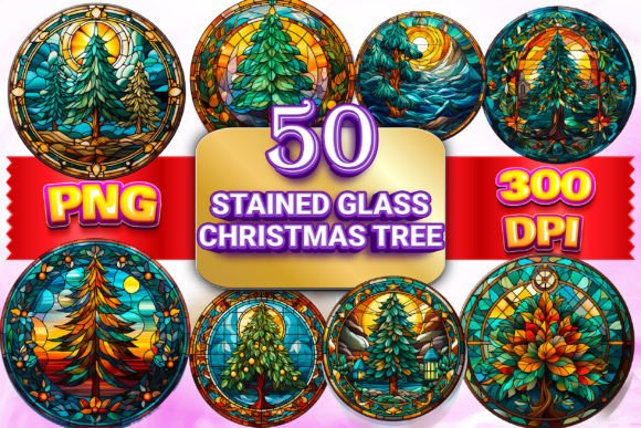 Stained Glass Christmas Tree Clip Art 4 for Modern Illustrations