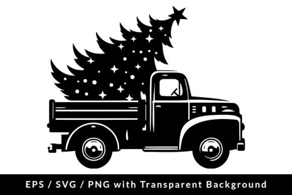 Vintage Truck with Christmas Tree SVG in Illustrations