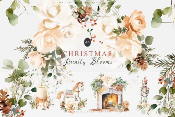 Watercolor Christmas Floral Clipart Set for Illustrations